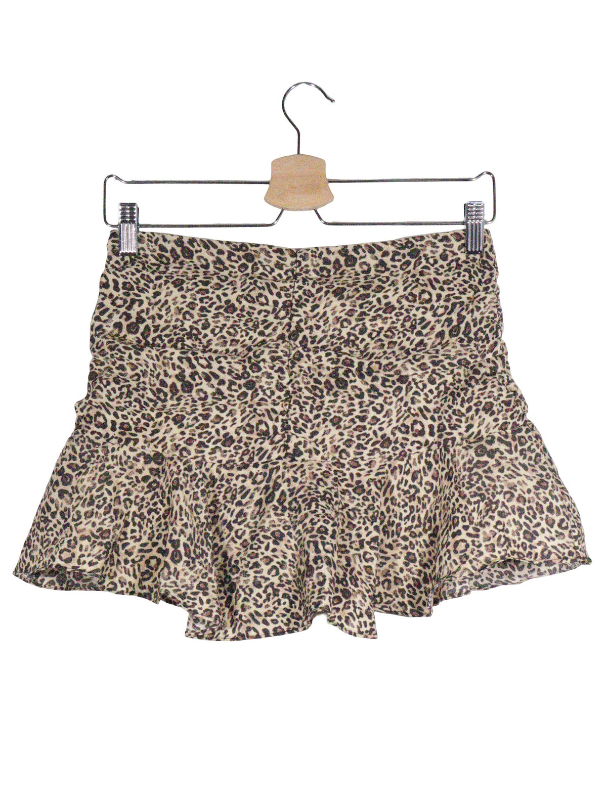 Pantaloni scurti tip fusta ZARA bej cu print leopard mărime XS vedere din spate second-hand premium