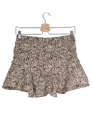 Pantaloni scurti tip fusta ZARA bej cu print leopard mărime XS vedere din spate second-hand premium