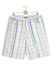 Pantaloni scurti Abercrombie & Fitch alb cu dungi albastre mărime XL vedere din față second-hand premium