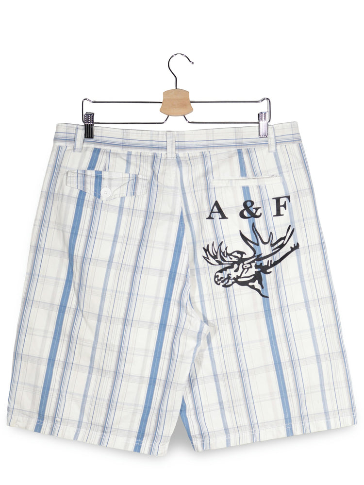 Pantaloni scurti Abercrombie & Fitch alb cu dungi albastre mărime XL vedere din spate second-hand premium