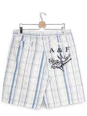 Pantaloni scurti Abercrombie & Fitch alb cu dungi albastre mărime XL vedere din spate second-hand premium