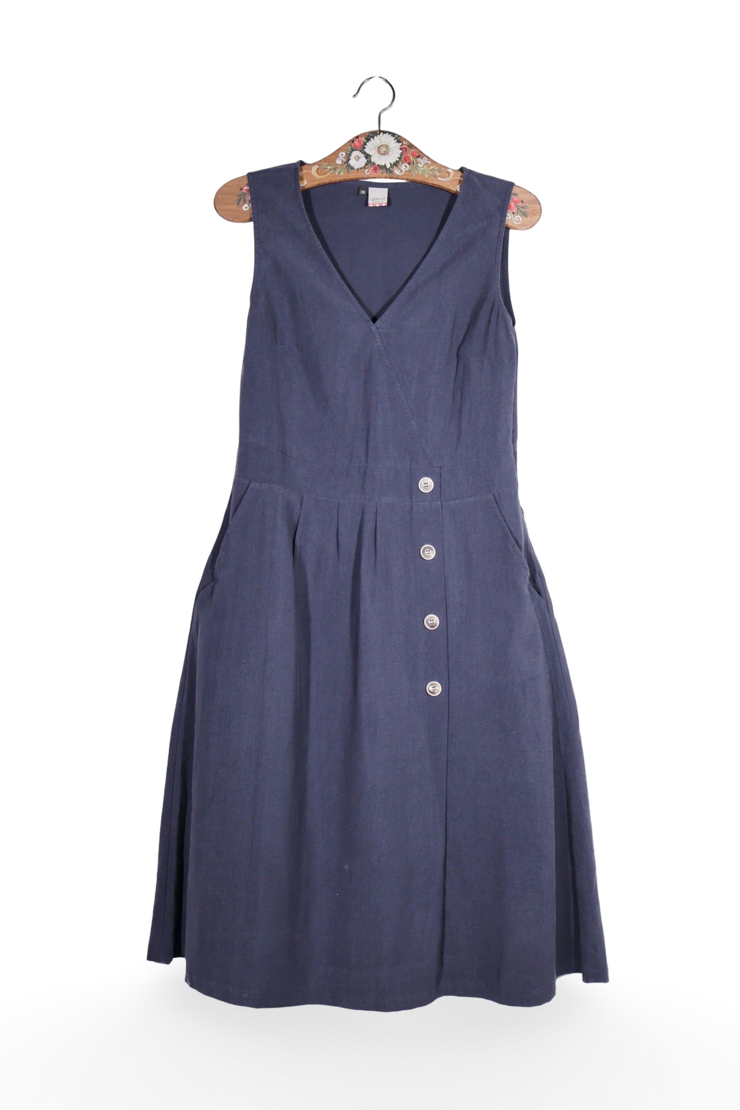 Rochie - Premium bleumarin din lyocell cu nasturi frontali – M – Femei - fata