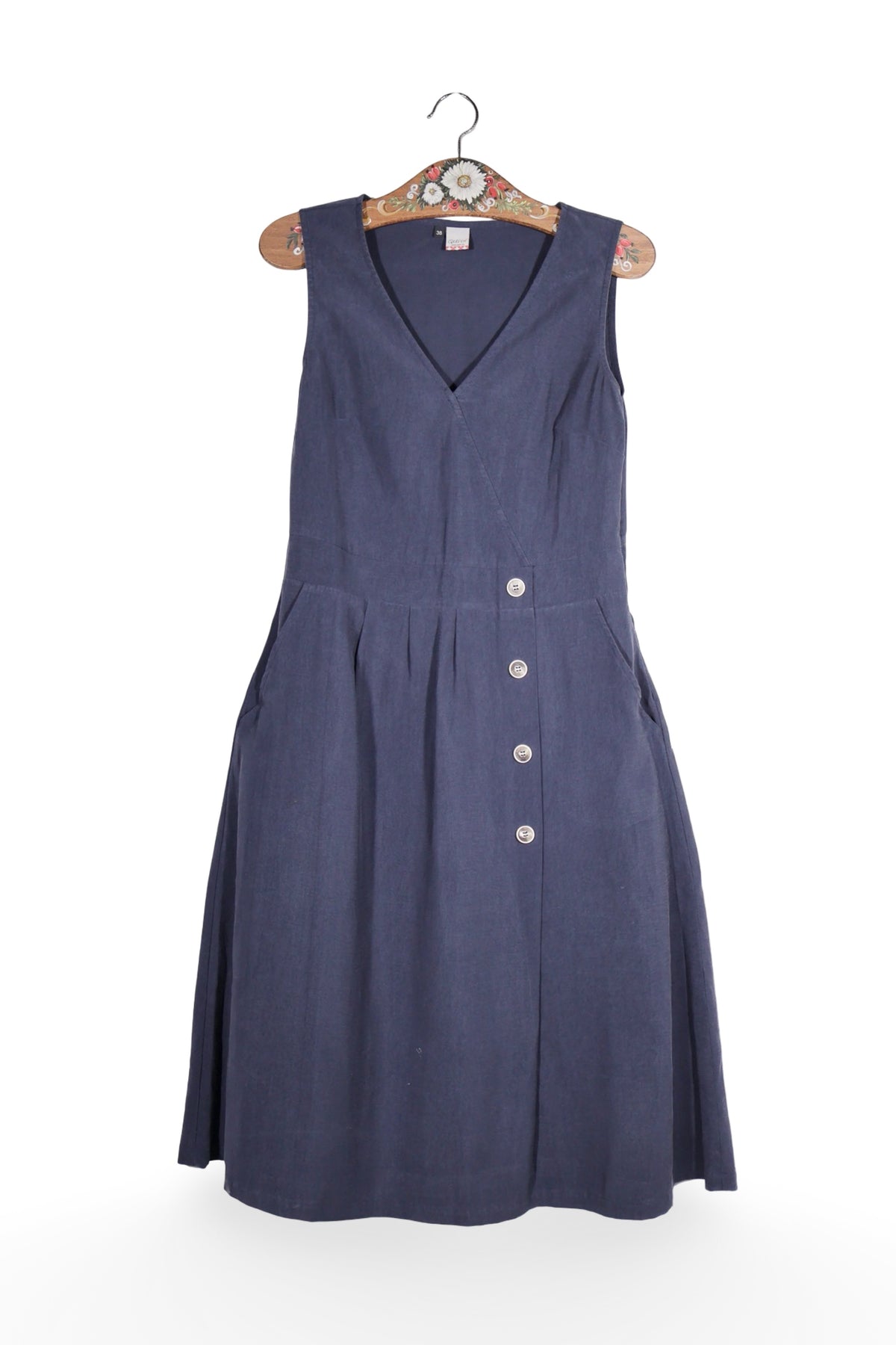 Rochie - Premium bleumarin din lyocell cu nasturi frontali – M – Femei - fata