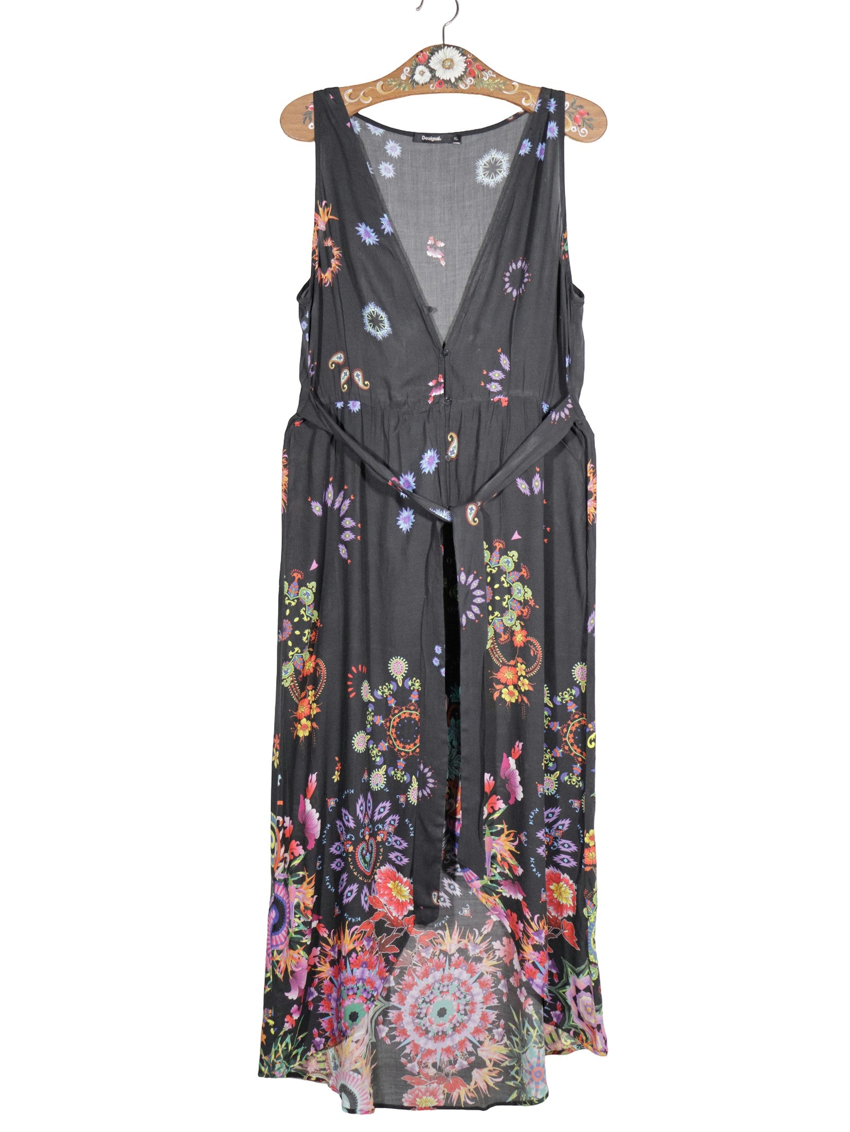 Rochie Desigual negru cu imprimeu multicolor mărime XL vedere din față second-hand premium
