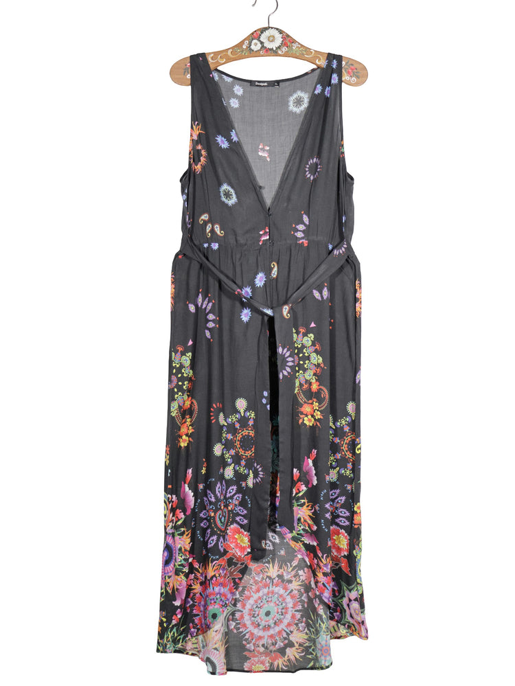 Rochie Desigual negru cu imprimeu multicolor mărime XL vedere din față second-hand premium
