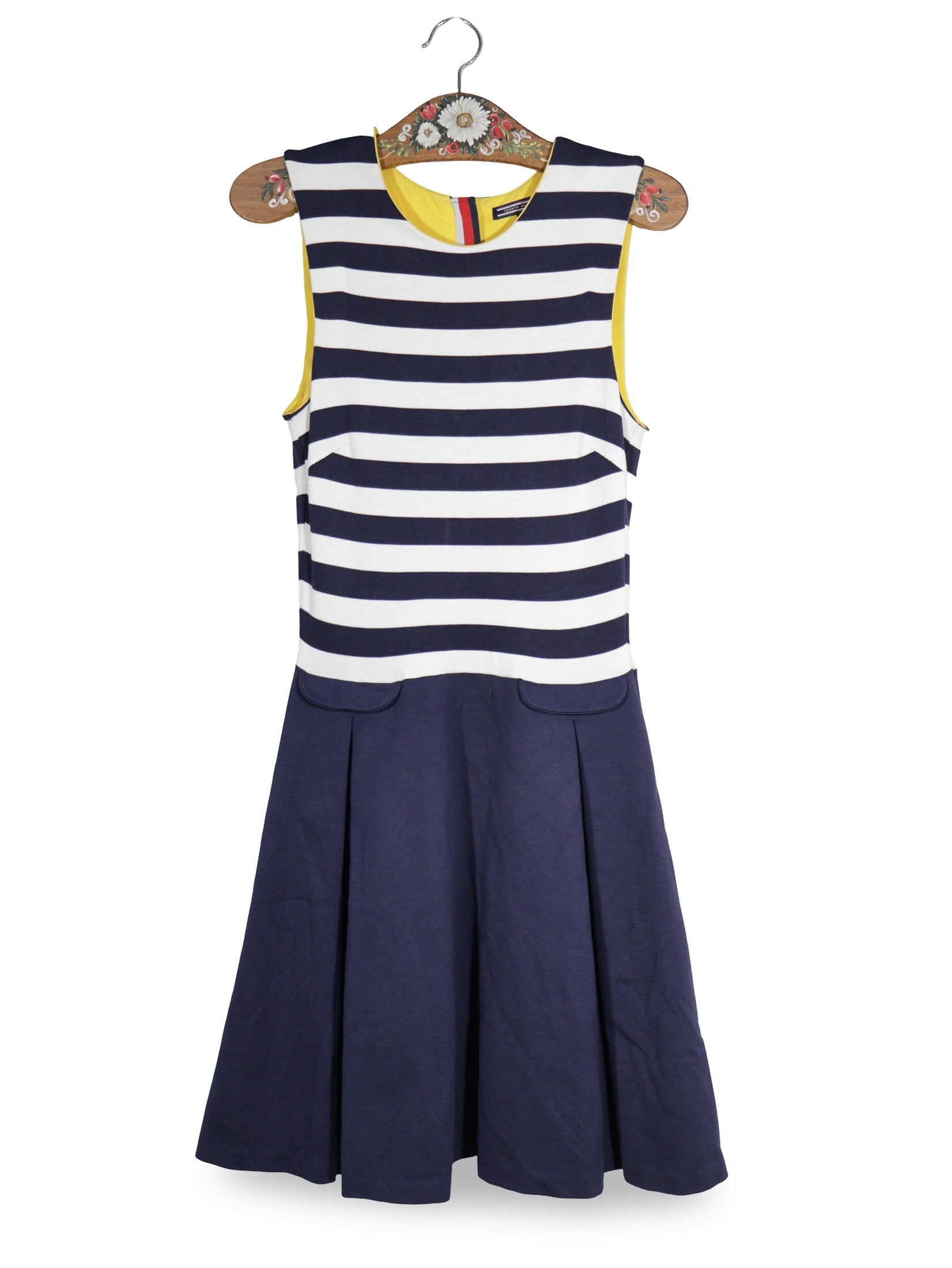 Rochie Tommy Hilfiger bleumarin și alb, cu accente galbene mărime S vedere din față second-hand premium