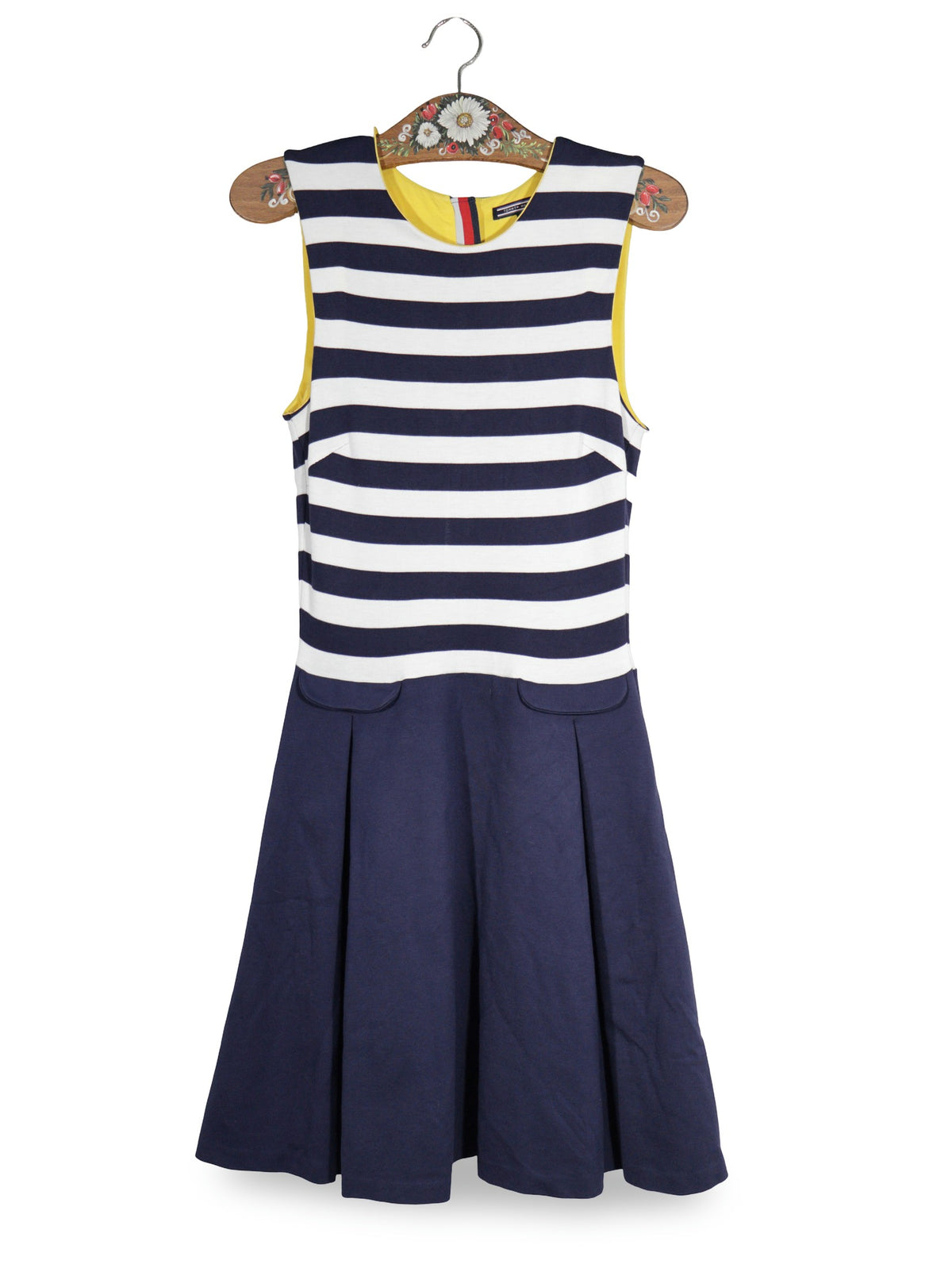 Rochie Tommy Hilfiger bleumarin și alb, cu accente galbene mărime S vedere din față second-hand premium