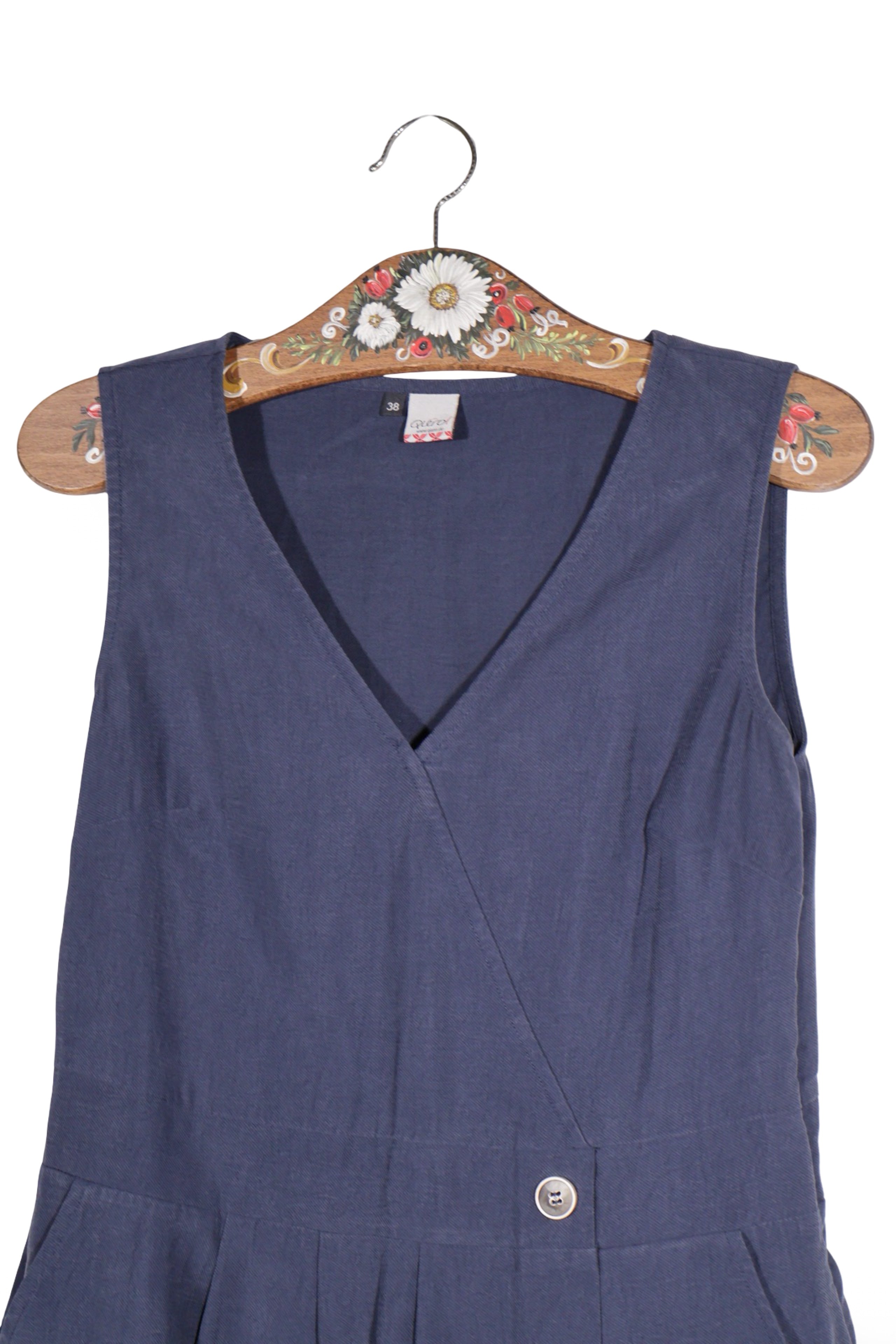 Rochie - Premium bleumarin din lyocell cu nasturi frontali – M – Femei - detaliu