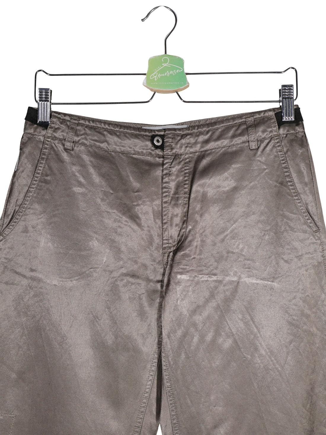 Pantaloni Bogner Jeans gri-olive metalizat mărime M detaliu material și croială second-hand premium