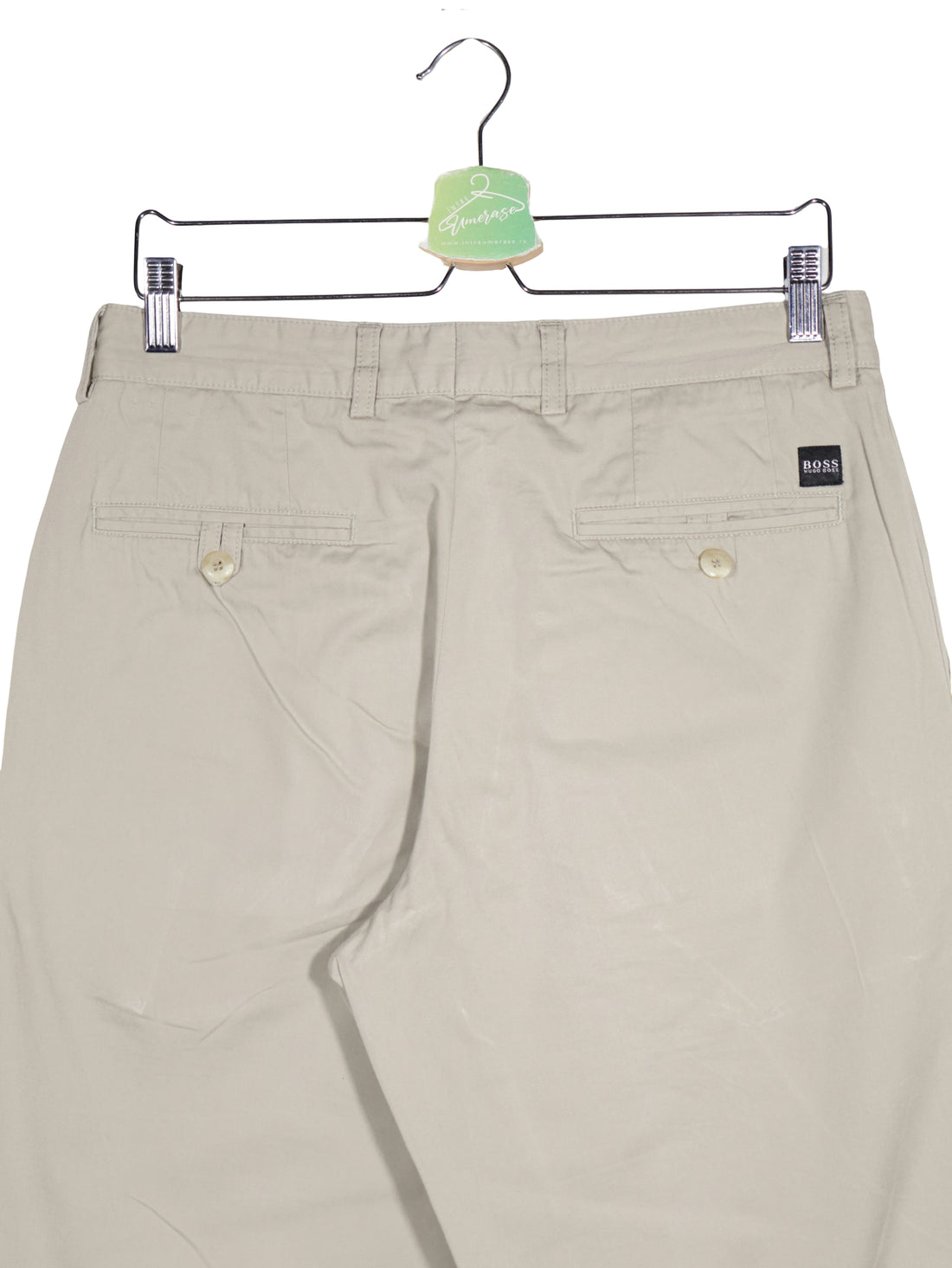 Pantaloni BOSS Hugo Boss bej deschis mărime S detaliu material și croială second-hand premium