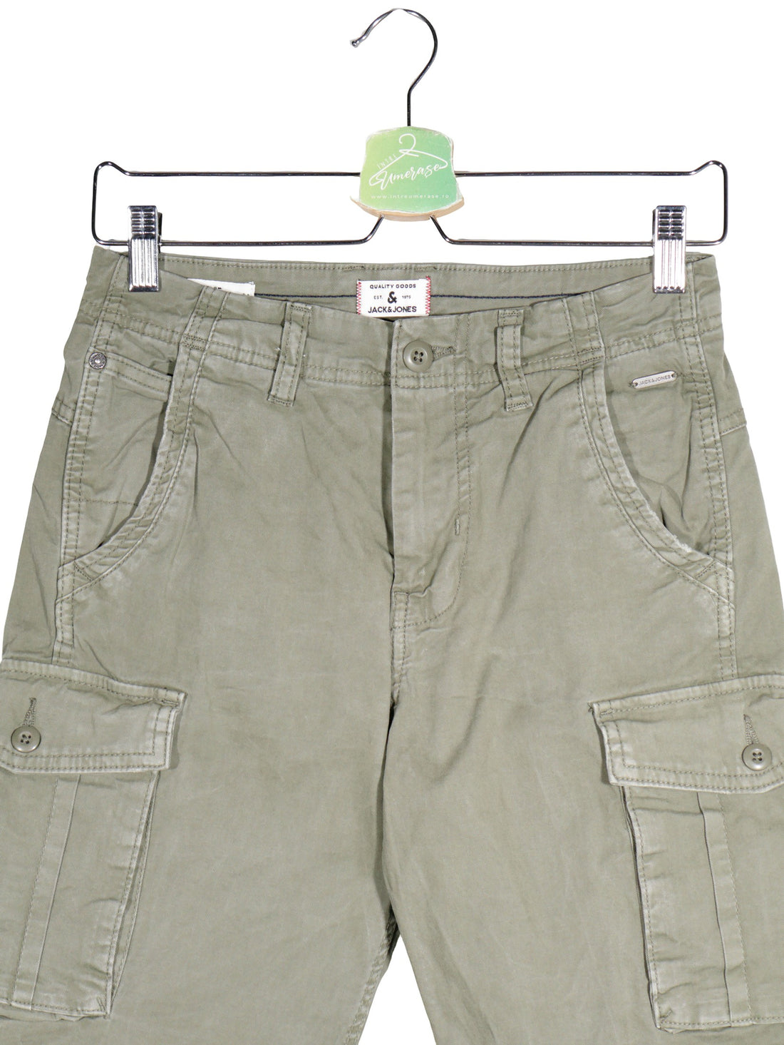 Pantaloni scurti Jack&Jones verde-kaki mărime XS detaliu material și croială second-hand premium