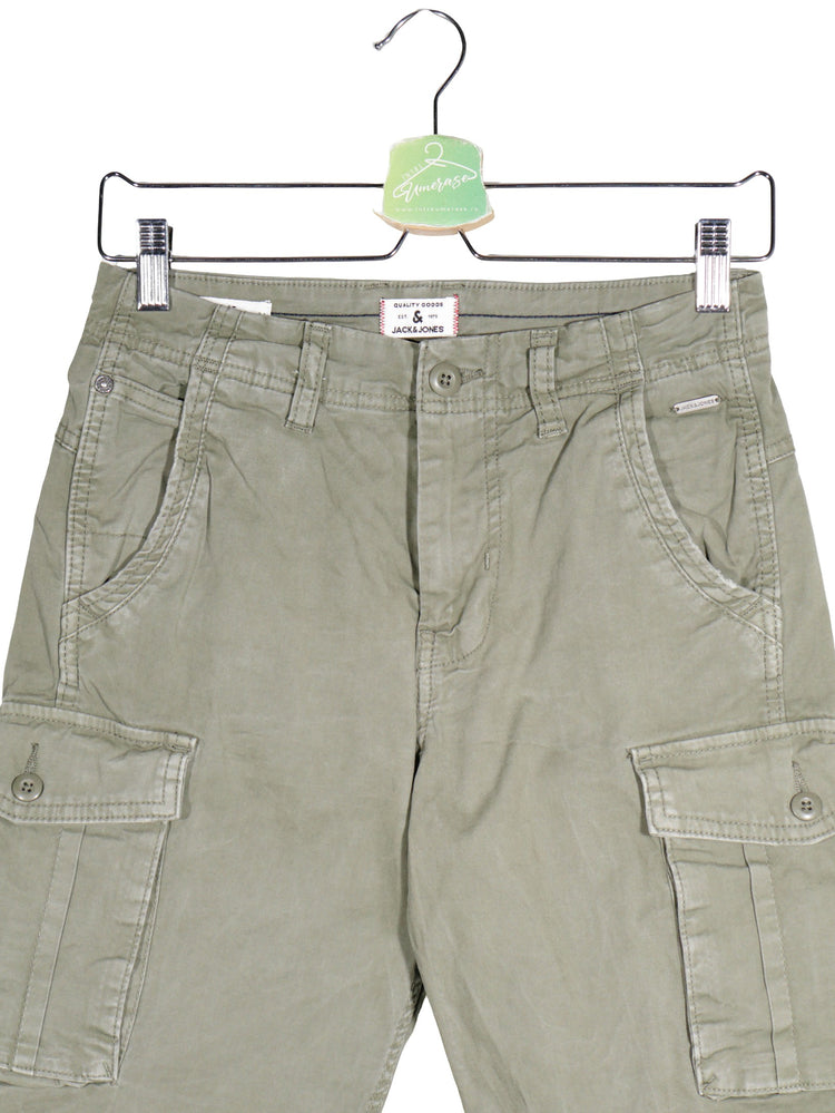Pantaloni scurti Jack&Jones verde-kaki mărime XS detaliu material și croială second-hand premium
