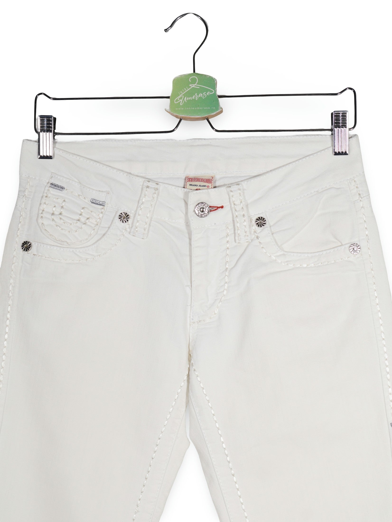 Blugi True Religion alb mărime W28 detaliu material și croială second-hand premium