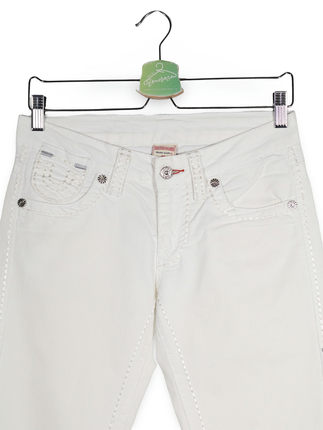 Blugi True Religion alb mărime W28 detaliu material și croială second-hand premium
