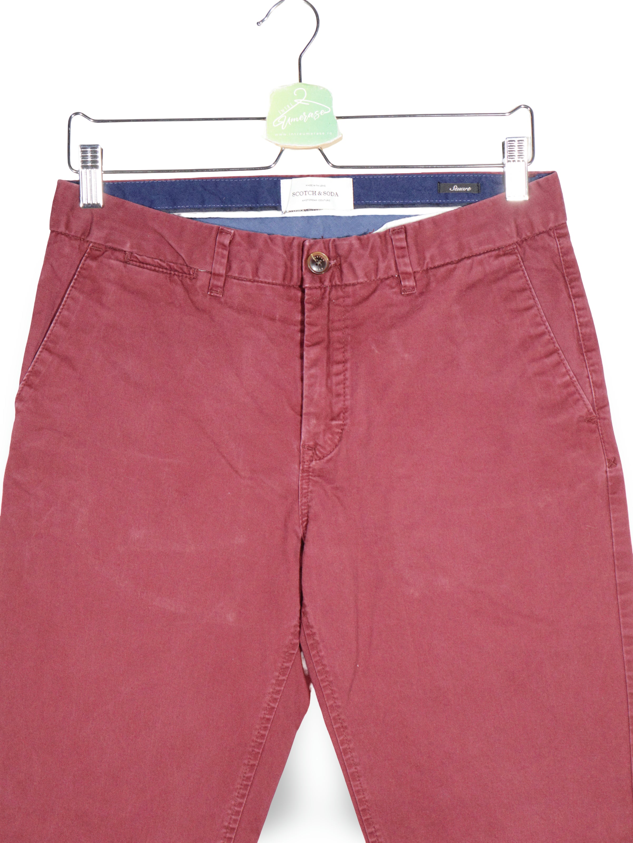 Pantaloni Scotch & Soda bordo mărime XS detaliu material și croială second-hand premium