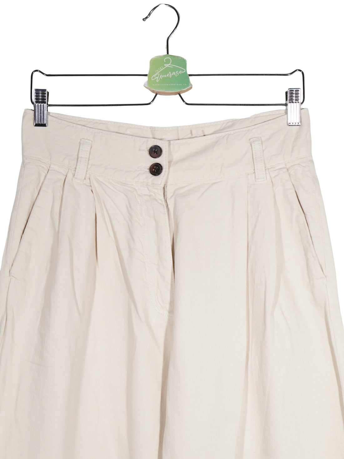 Pantaloni PULL&BEAR bej deschis mărime M detaliu material și croială second-hand premium