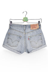 Blugi scurți - Levi's albaștri deschiși din denim cu tiv răsucit – S – Femei - detaliu