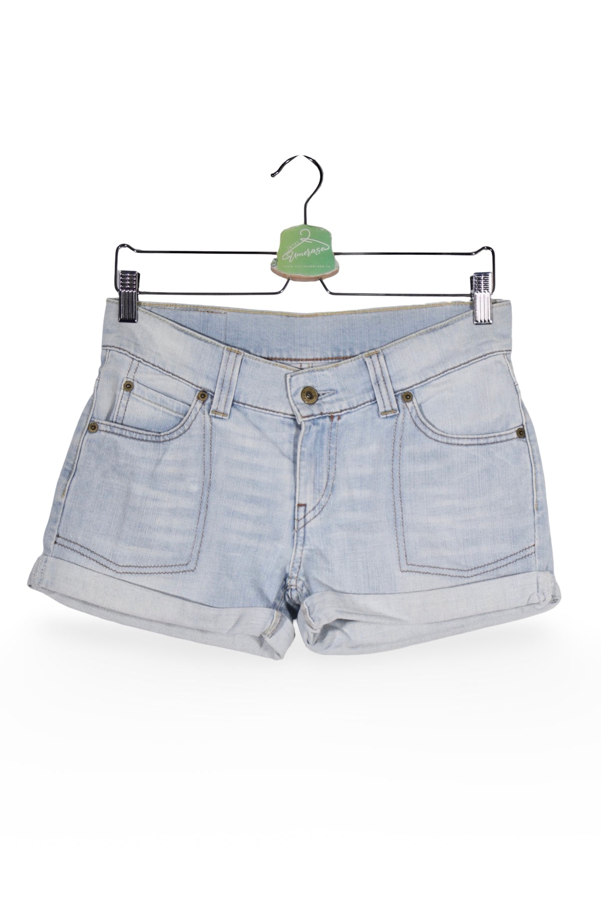 Blugi scurți - Levi's albaștri deschiși cu croială scurtă răsucită – M – Femei - fata