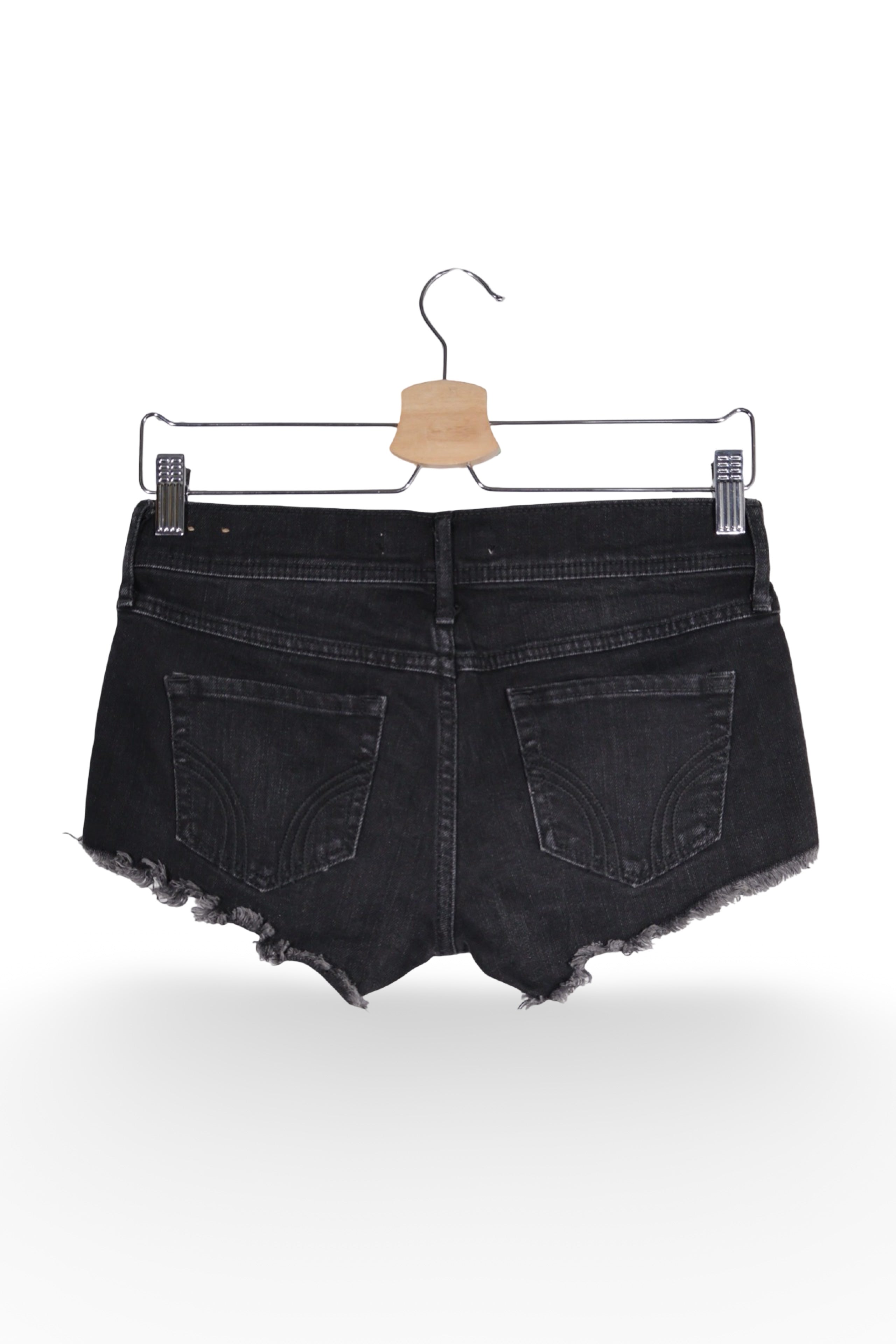 Blugi scurți - Hollister negri din denim prespalat cu margini franjurate – XS – Femei - spate