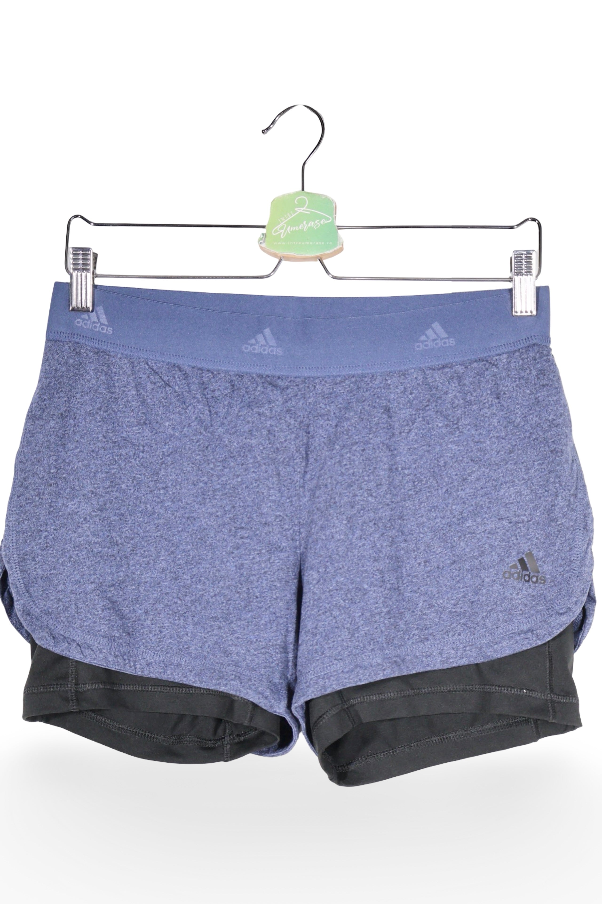Pantaloni scurți - Adidas gri-albastrui din material tehnic cu strat dublu – S – Femei - detaliu