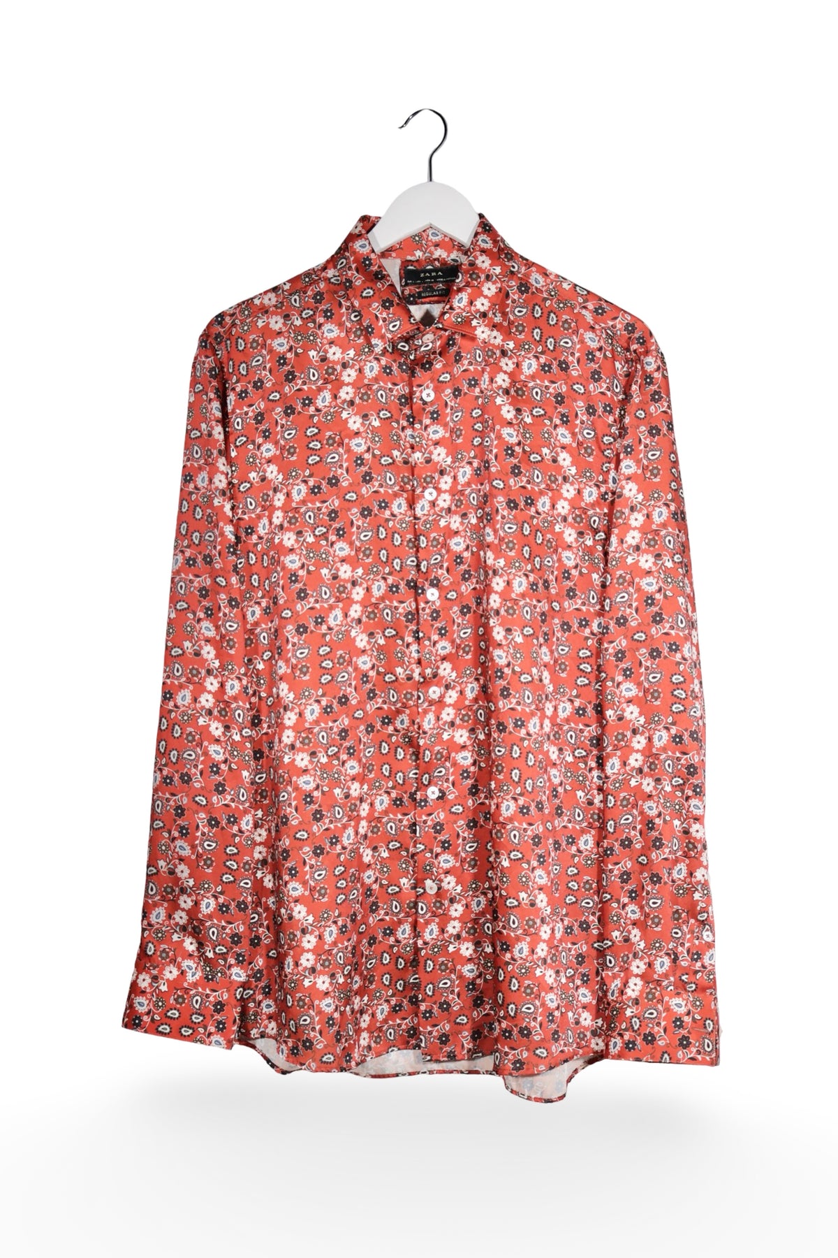 Cămașă - ZARA caramiziu cu imprimeu floral-paisley – L – Bărbați - fata