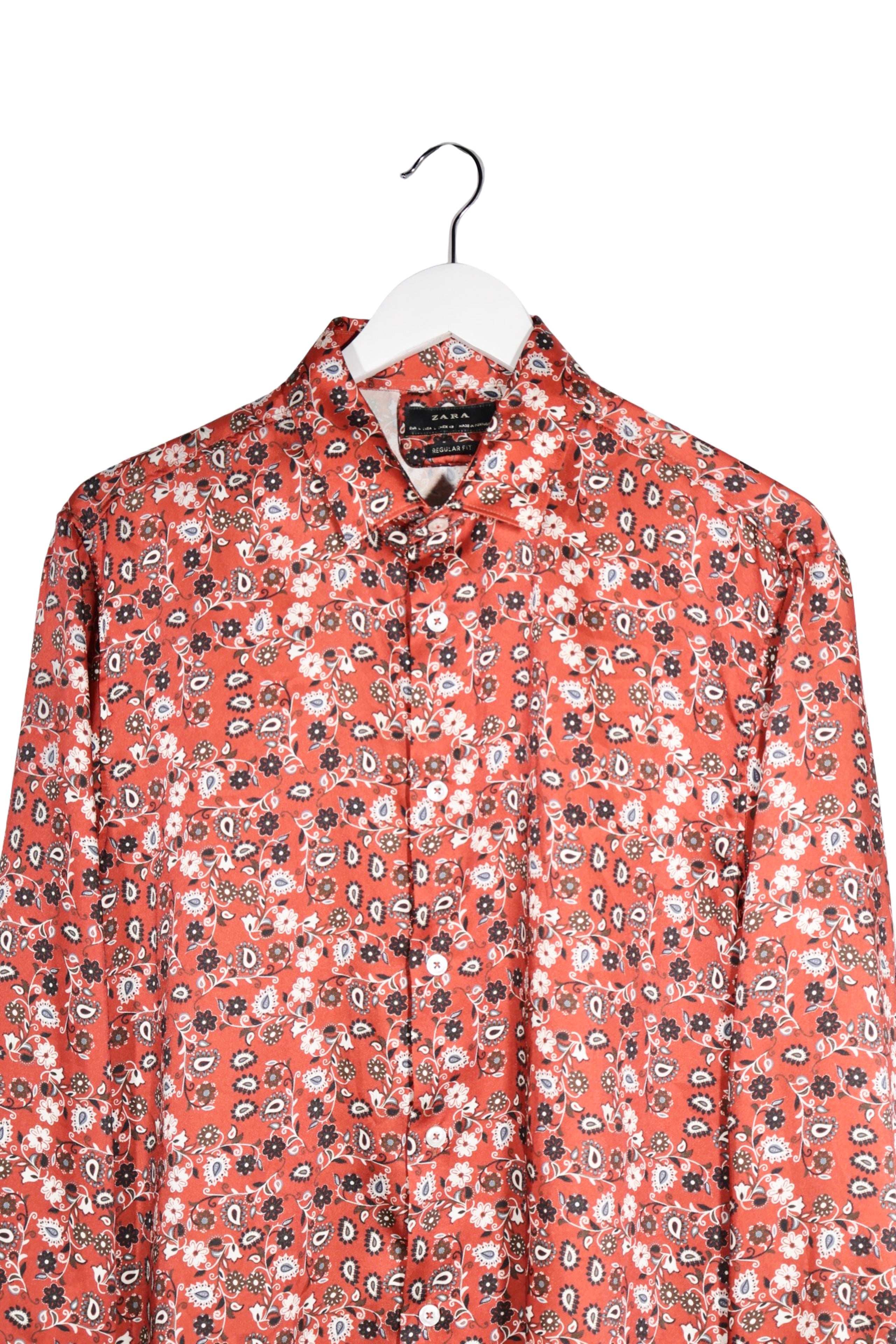 Cămașă - ZARA caramiziu cu imprimeu floral-paisley – L – Bărbați - detaliu
