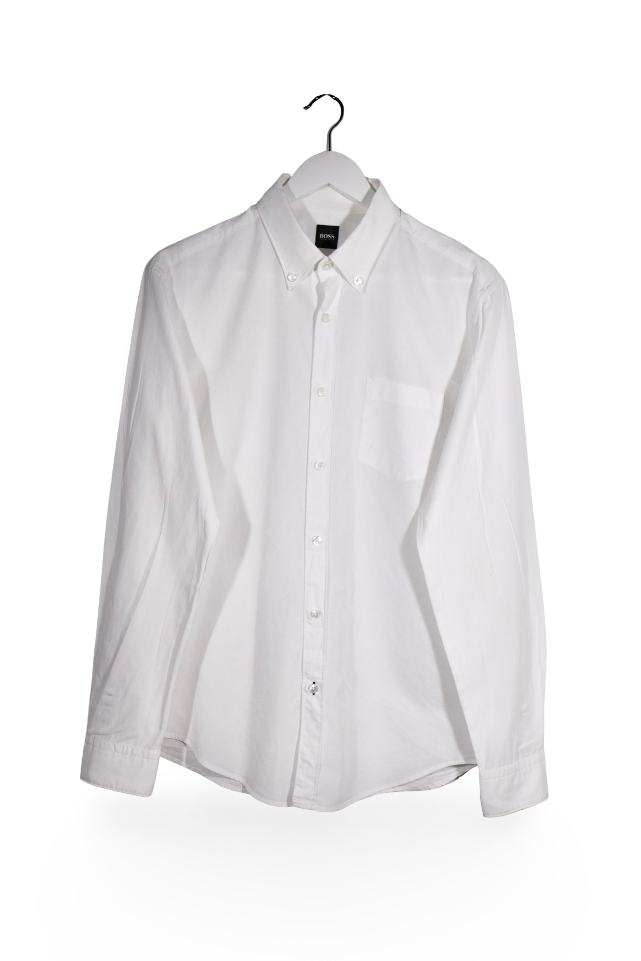 Cămașă - Hugo Boss alb din bumbac cu croială slim fit – L – Bărbați - fata