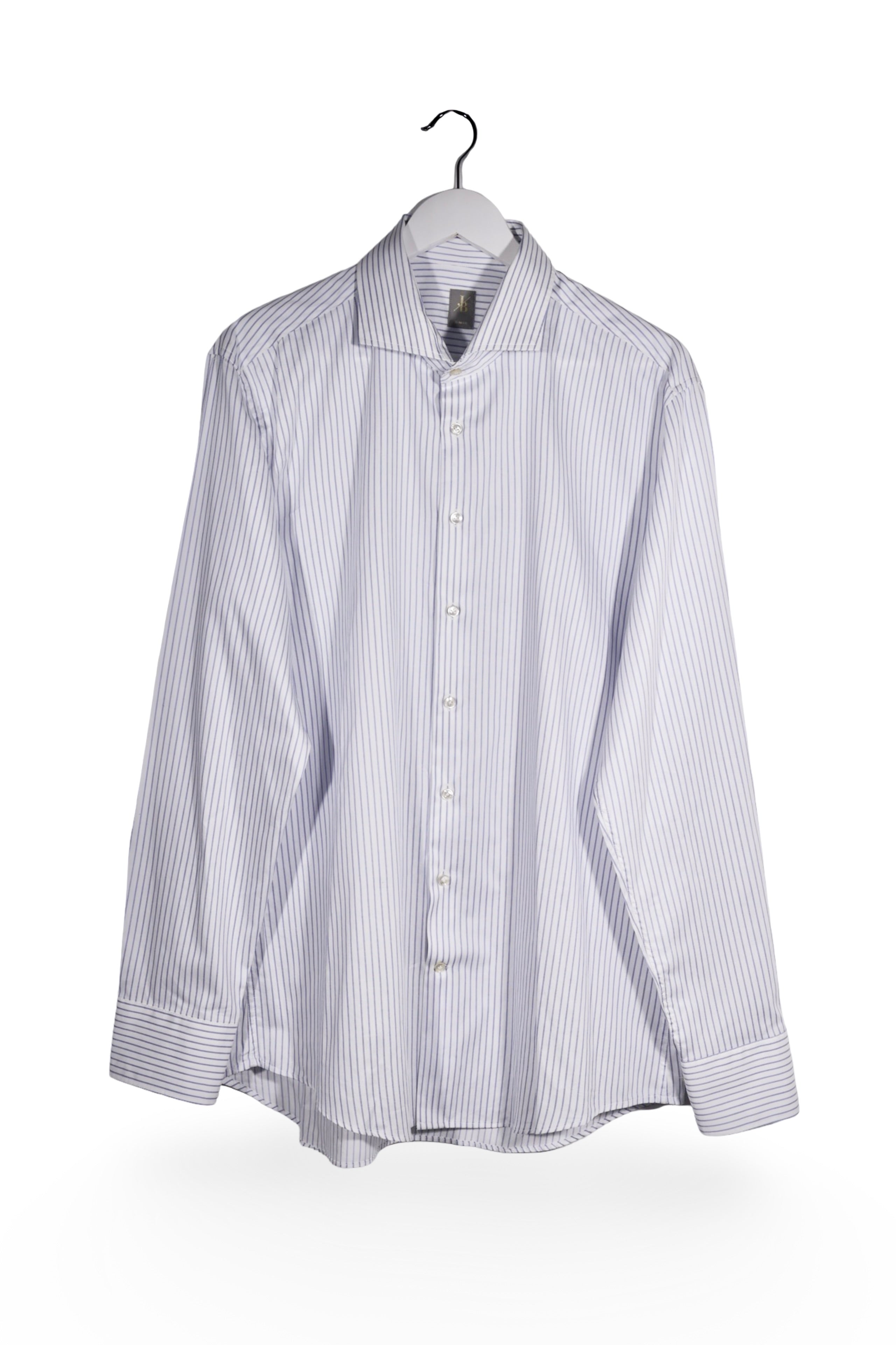 Cămașă - Jacques Britt albă cu dungi albastre și croială slim fit – XL – Bărbați - fata
