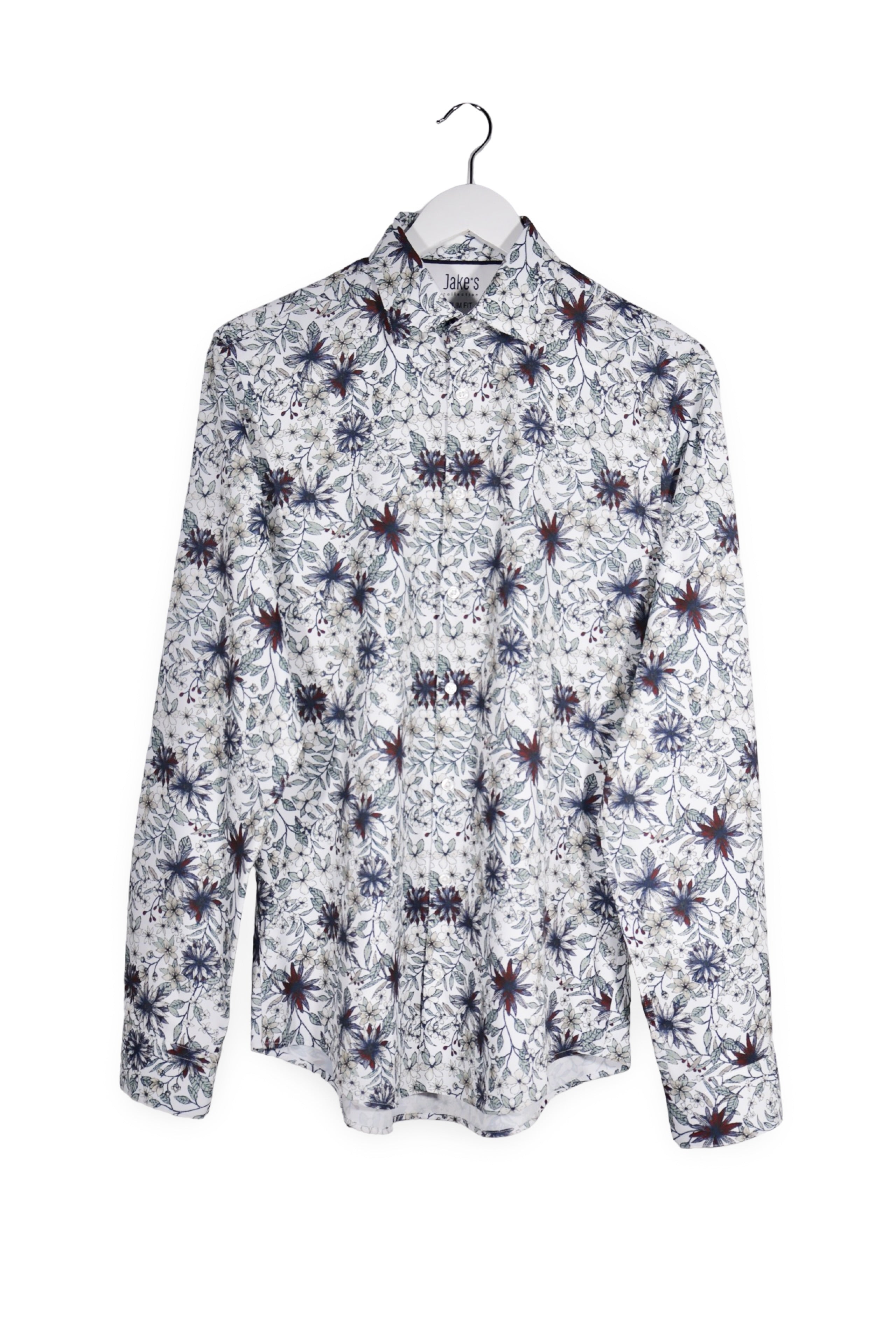 Cămașă - Jake's alb cu imprimeu floral si croiala slim fit – S – Bărbați - fata