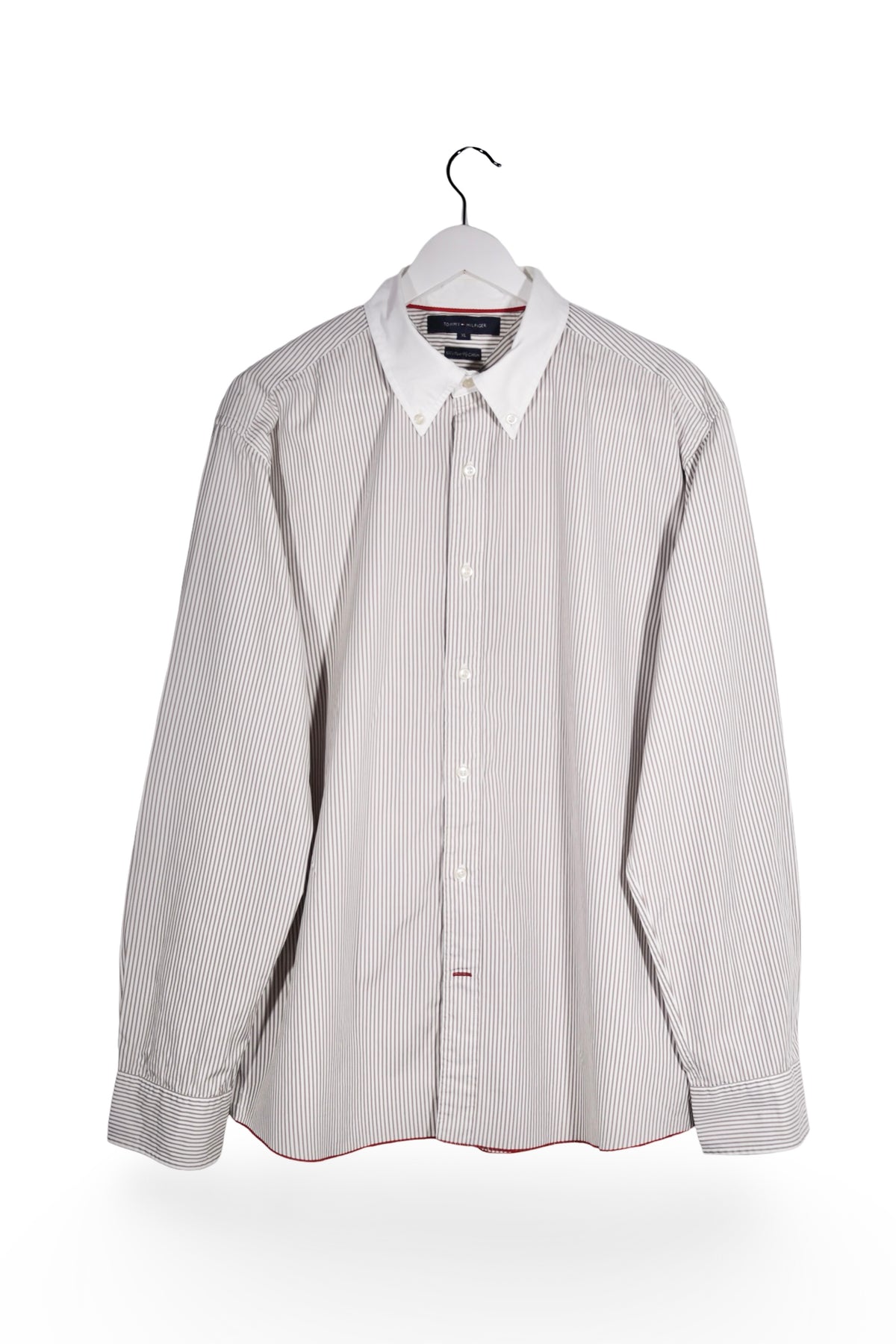 Cămașă - Tommy Hilfiger alb-bej in dungi fine cu guler contrastant – XL – Bărbați - fata