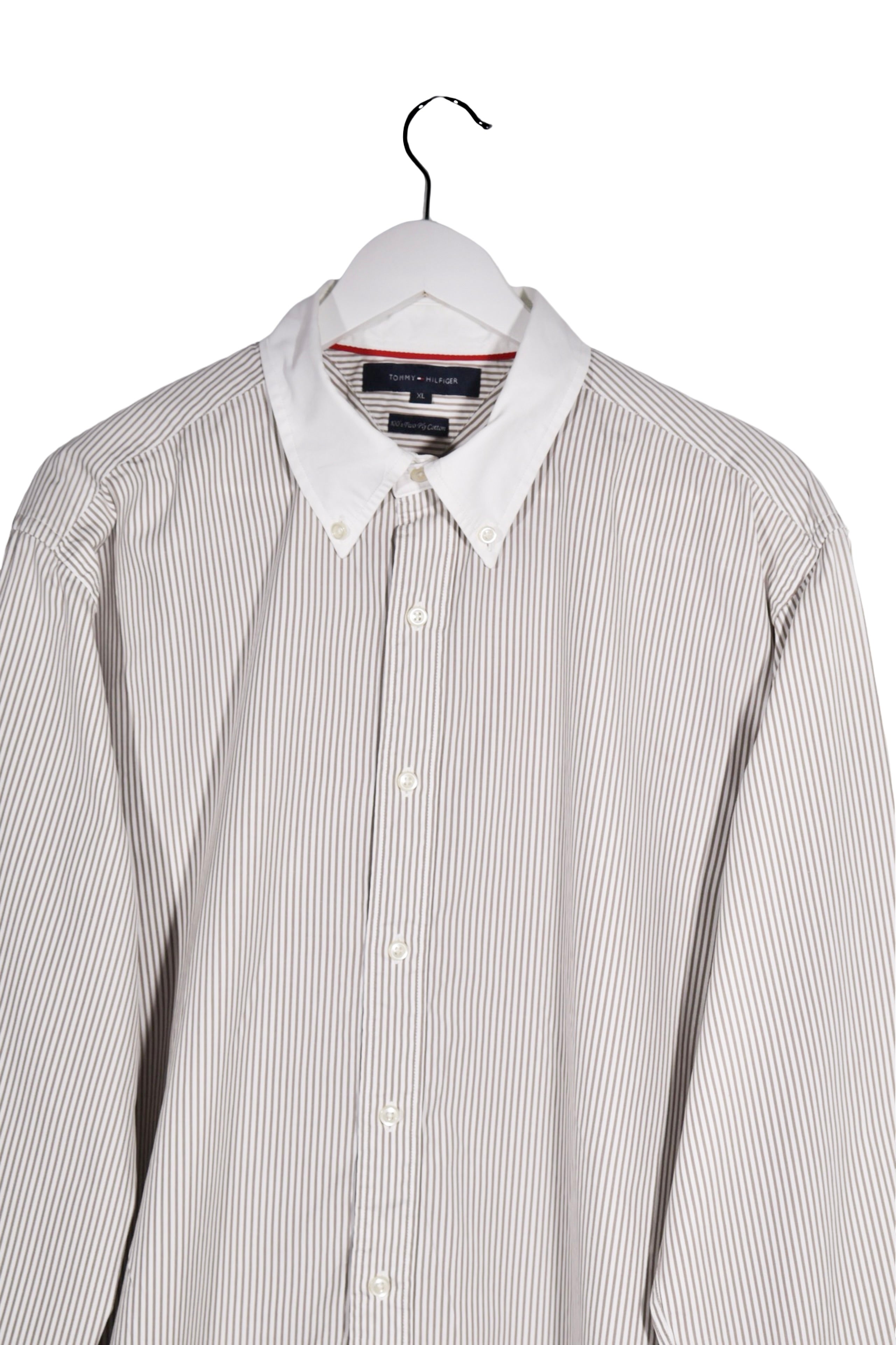Cămașă - Tommy Hilfiger alb-bej in dungi fine cu guler contrastant – XL – Bărbați - detaliu