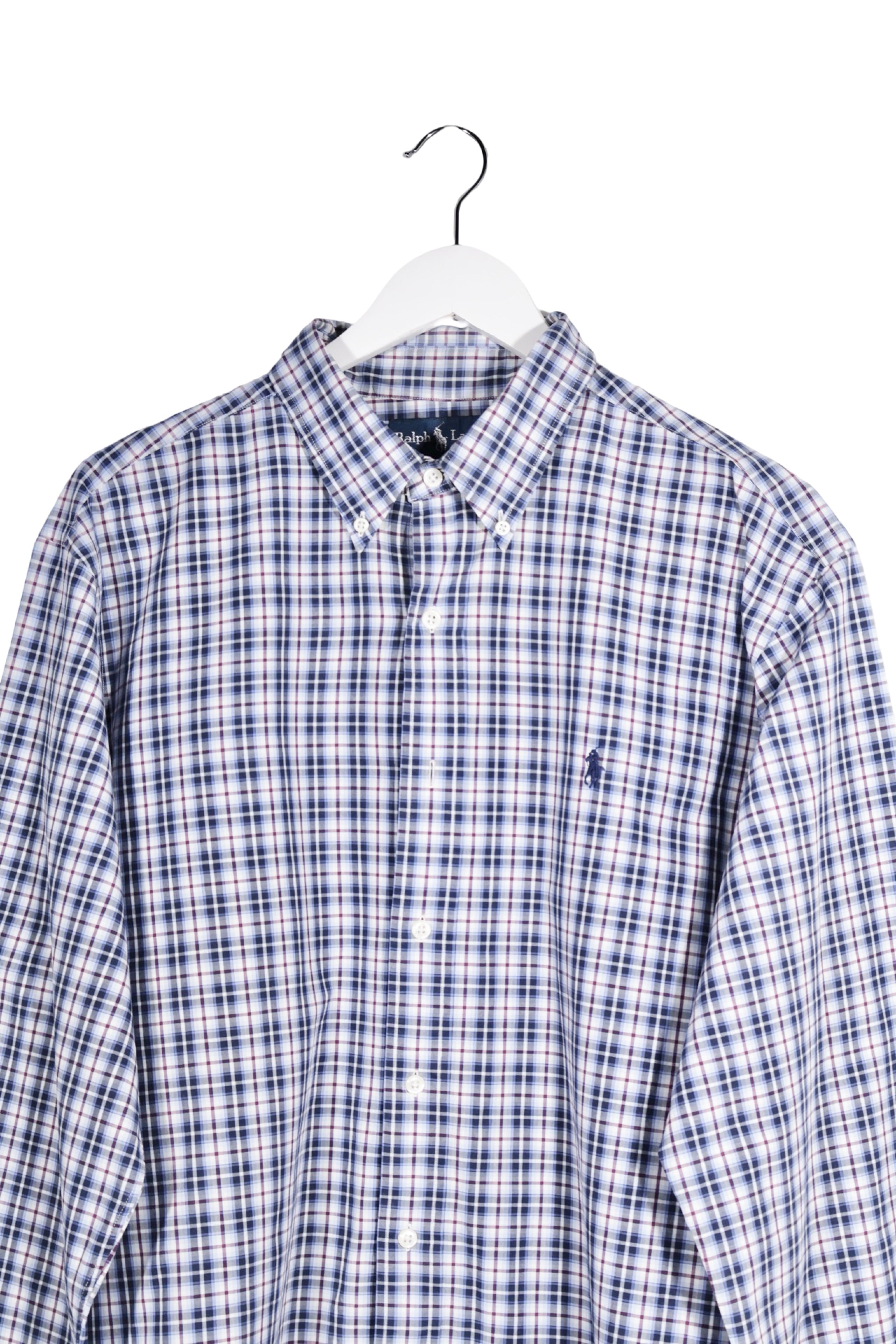 Cămașă - RALPH LAUREN albă cu carouri bleumarin și roșii, din bumbac – XL – Bărbați - detaliu