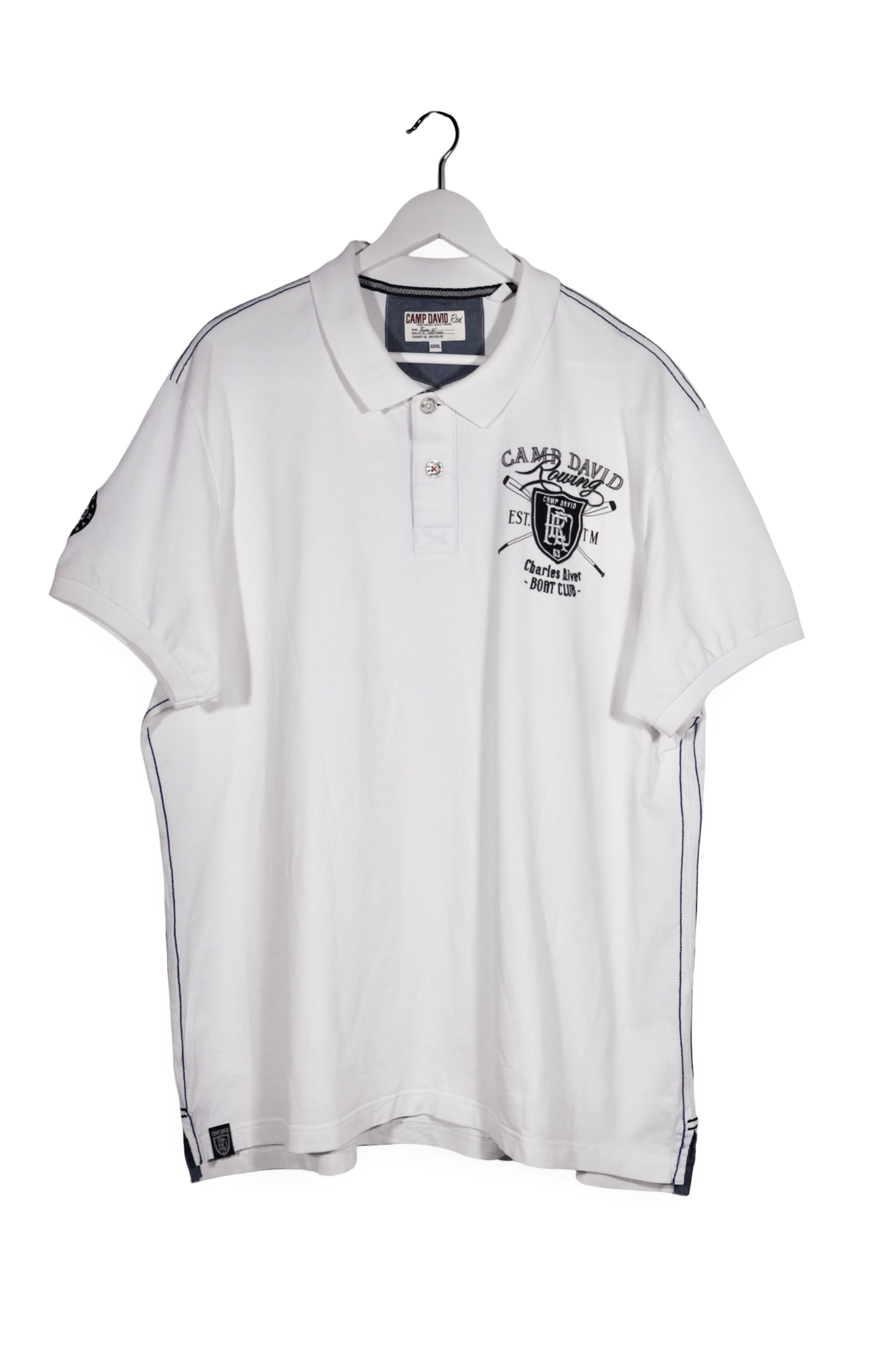 Tricou - Camp David alb din bumbac cu detalii contrastante – 3XL – Bărbați - fata