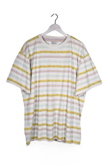 Tricou - Karl Kani alb crem cu dungi pastel si imprimeu repetat – XXL – Bărbați - fata