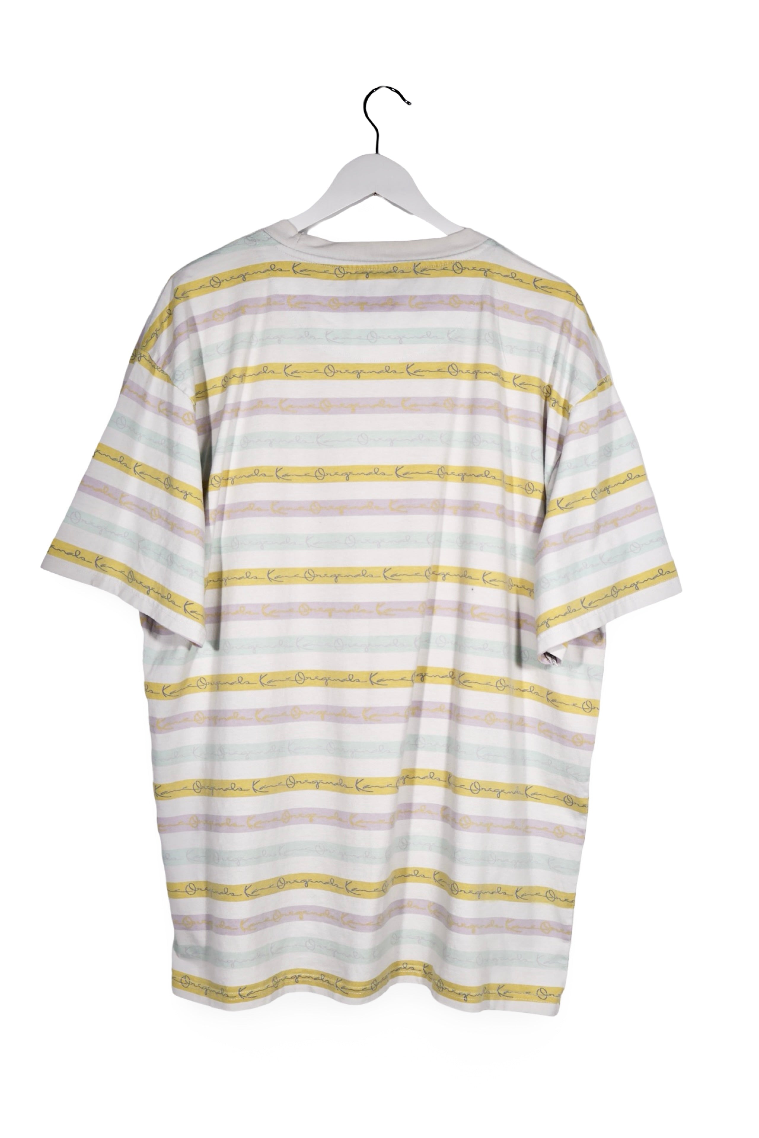 Tricou - Karl Kani alb crem cu dungi pastel si imprimeu repetat – XXL – Bărbați - spate