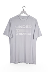 Tricou - Under Armour gri deschis cu imprimeu frontal mare – XL – Bărbați - fata