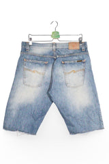 Blugi scurți - Nudie albaștri decolorați din denim prespălat – L – Bărbați - detaliu