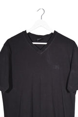 Tricou - BOSS Hugo Boss negru din bumbac cu guler in V – S – Bărbați - detaliu