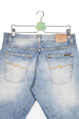 Blugi scurți - Nudie albaștri decolorați din denim prespălat – L – Bărbați - spate