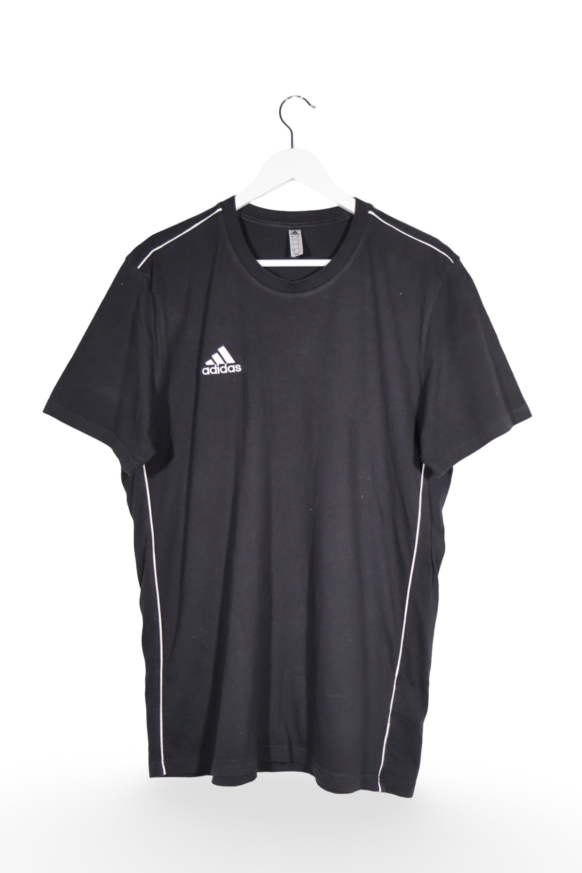 Tricou - Adidas negru din bumbac cu linii laterale contrastante – L – Bărbați - fata