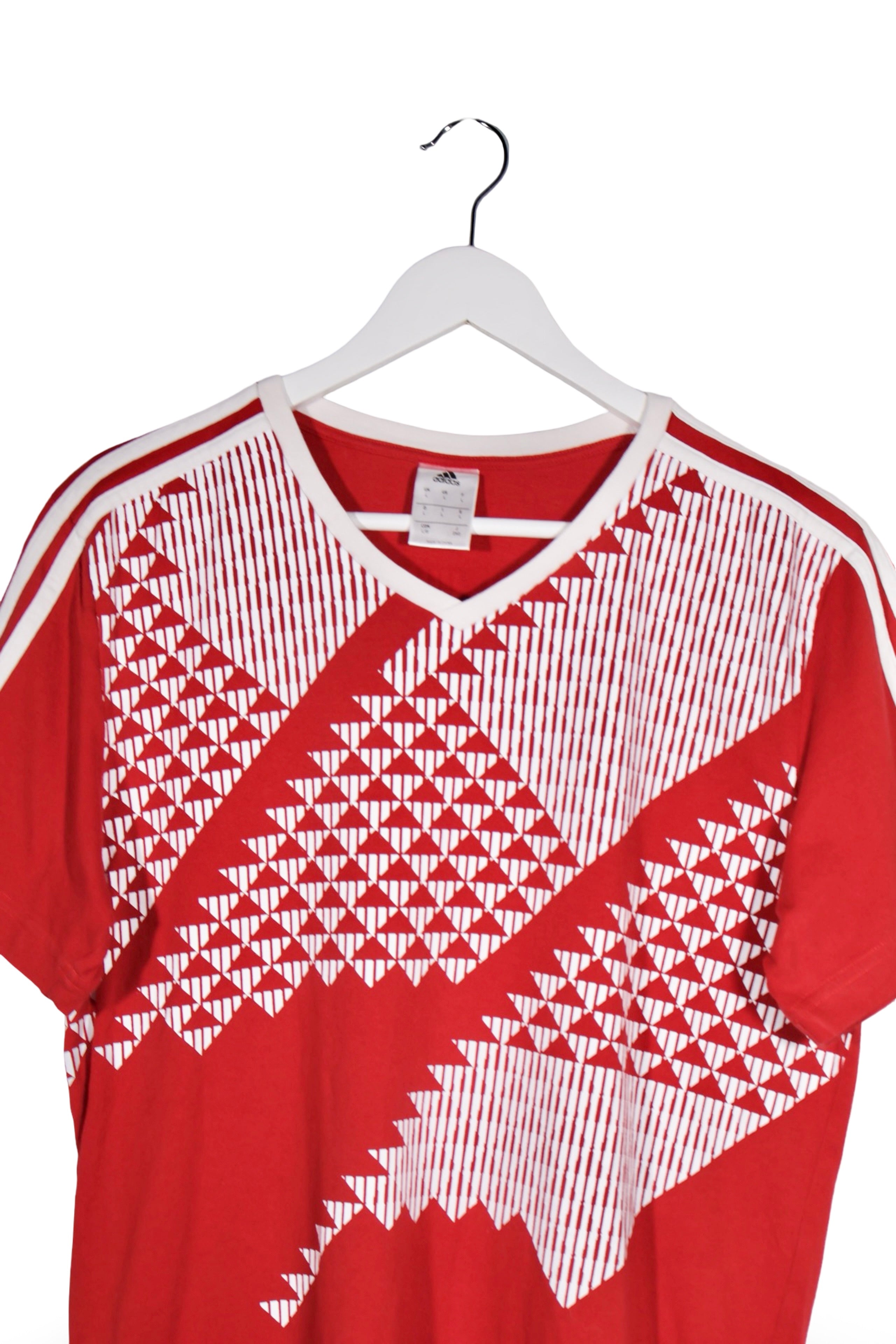 Tricou - Adidas roșu cu print geometric alb – L – Bărbați - detaliu