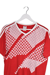 Tricou - Adidas roșu cu print geometric alb – L – Bărbați - detaliu