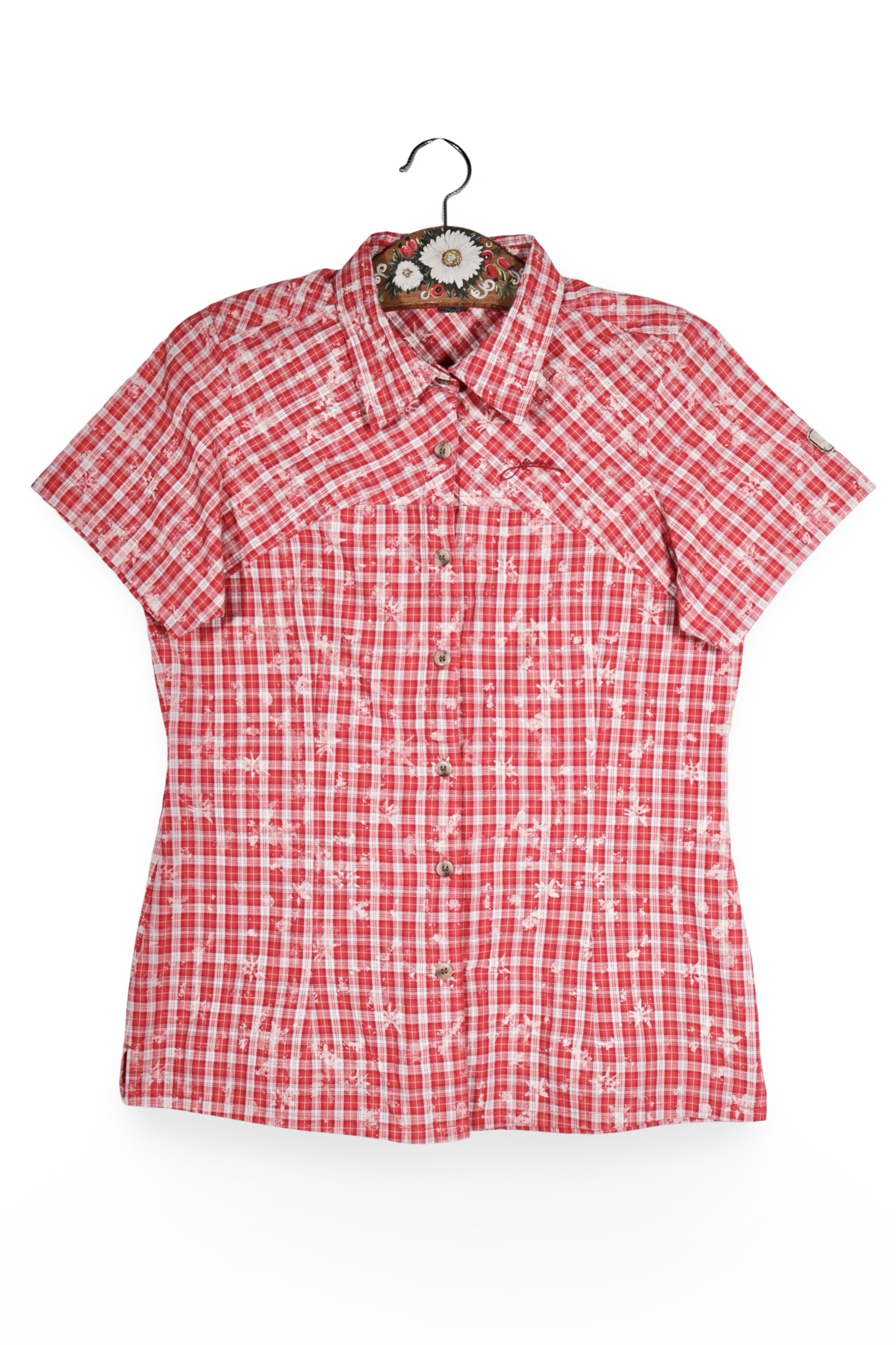 Cămașă - Premium roșie in carouri cu croială casual – M – Femei - fata