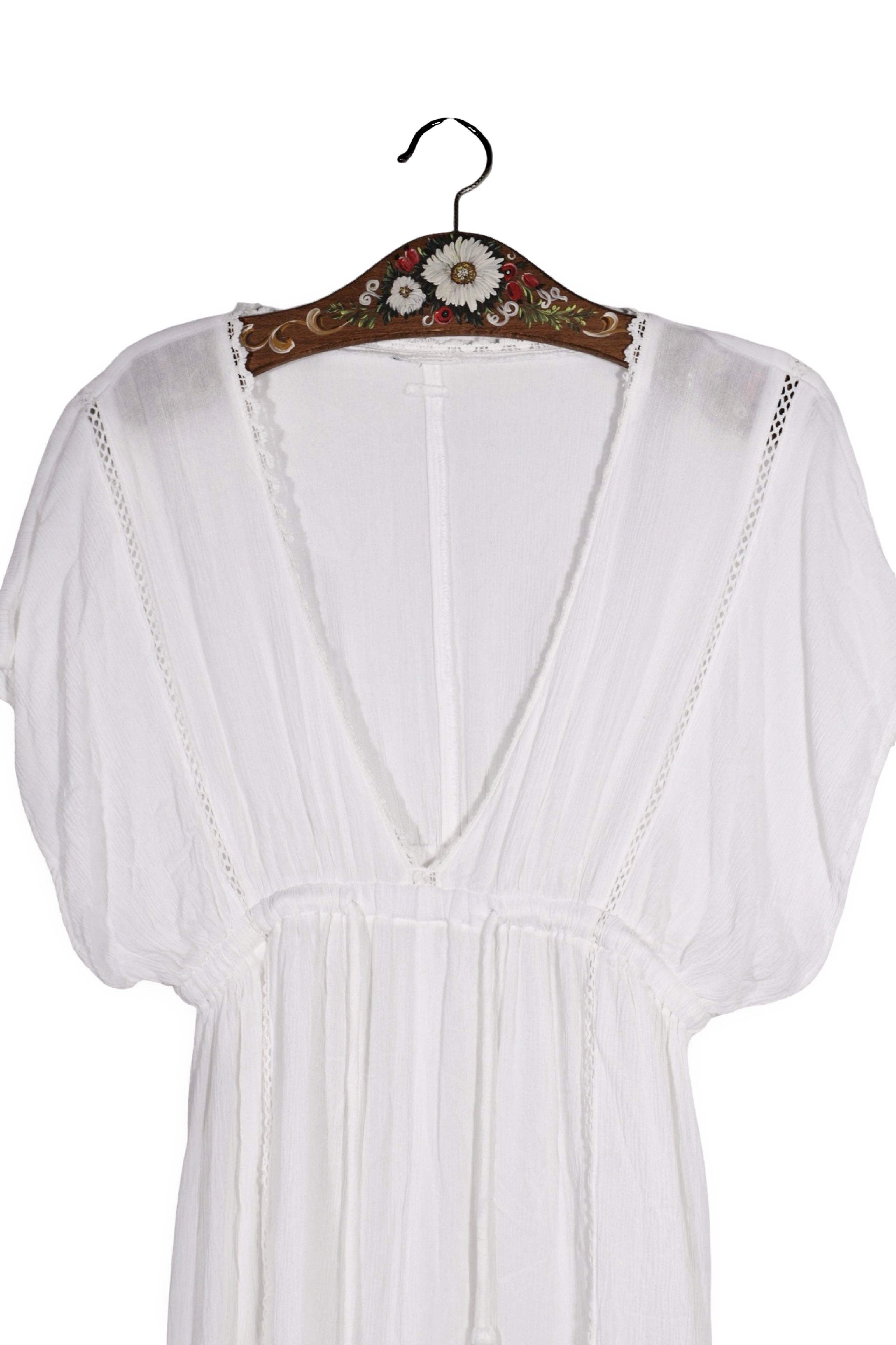 Rochie - O'Neill albă din material fluid cu decolteu în V – L – Femei - detaliu