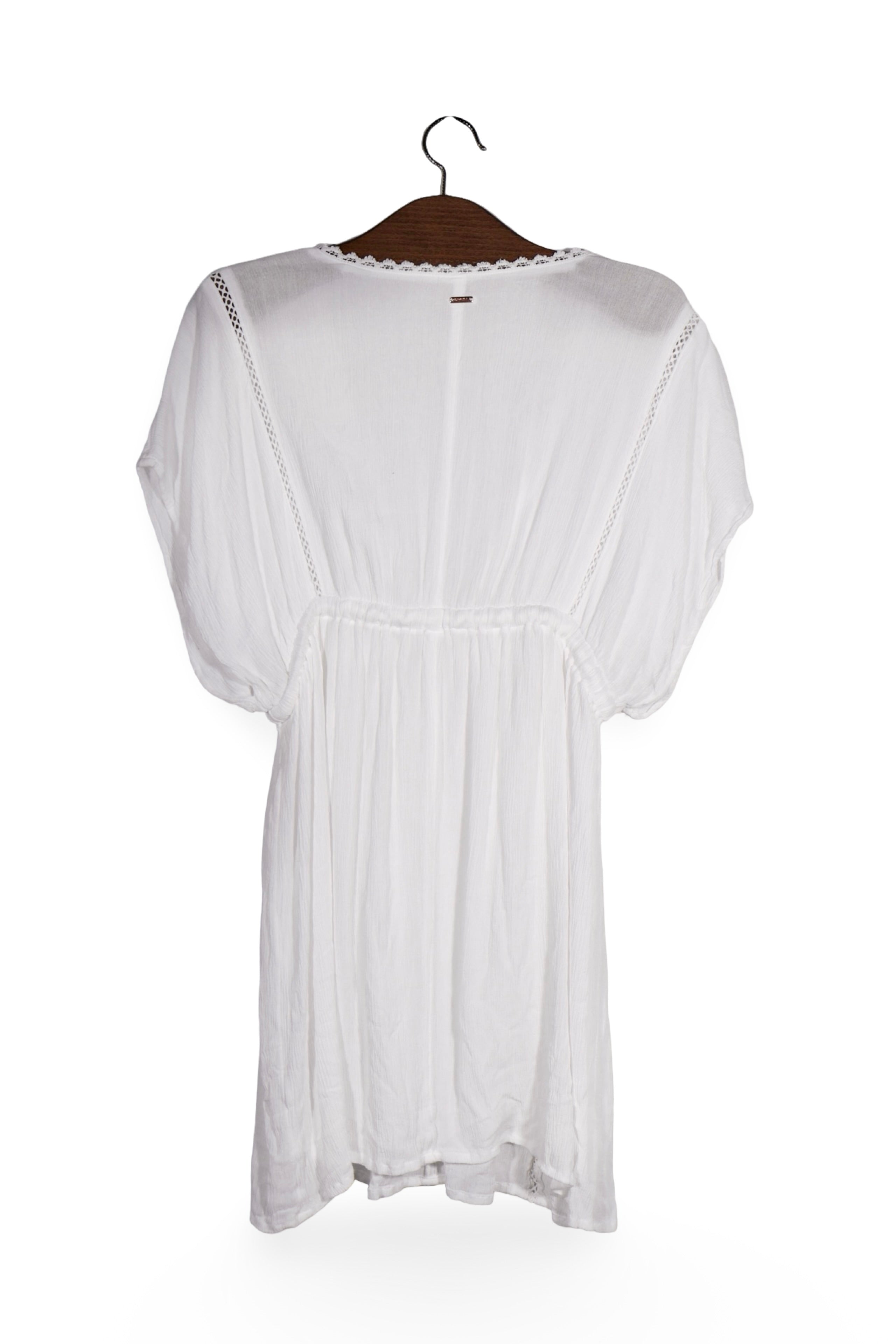 Rochie - O'Neill albă din material fluid cu decolteu în V – L – Femei - spate