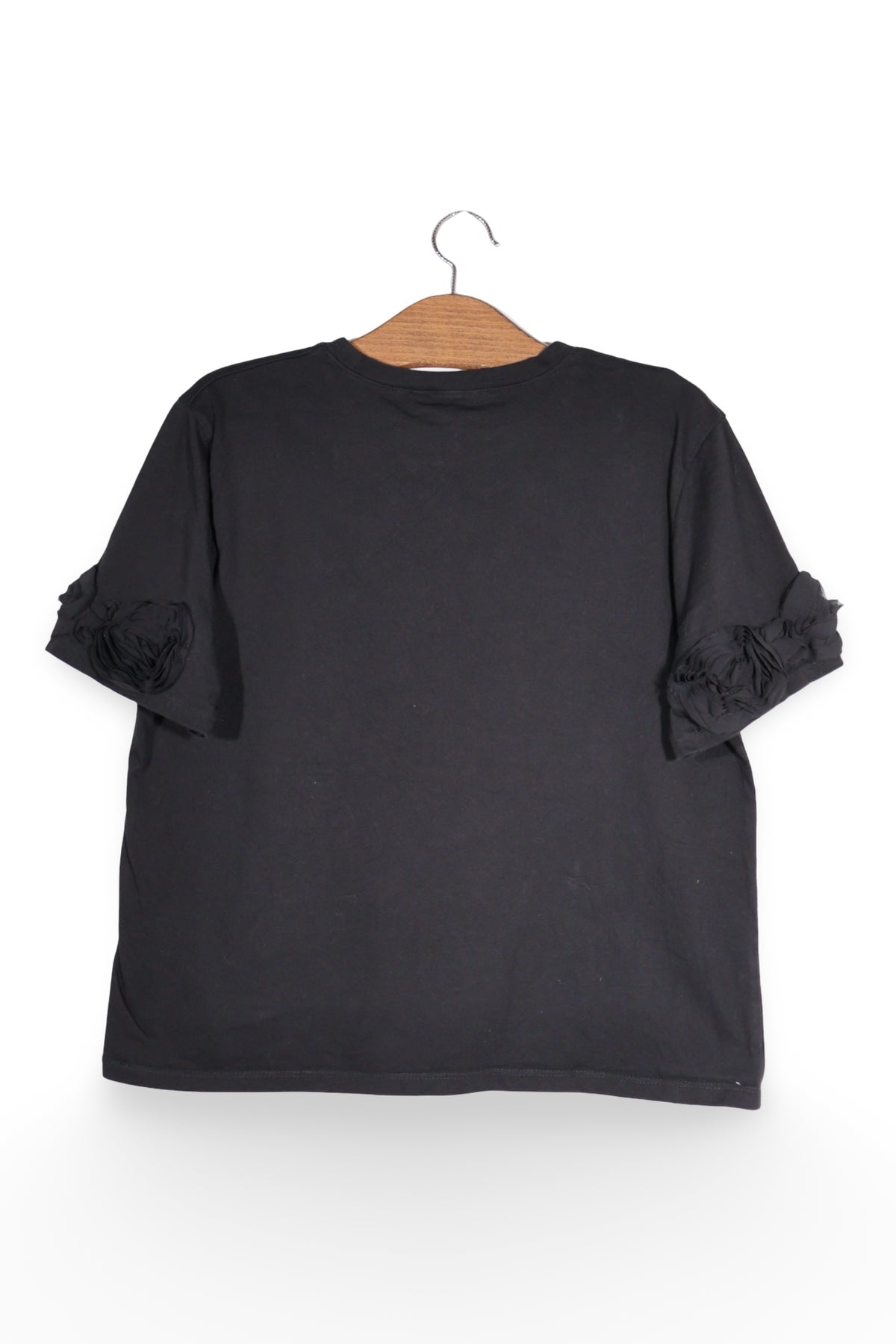 Tricou - Zara negru din bumbac cu maneci decorate – L – Femei - spate