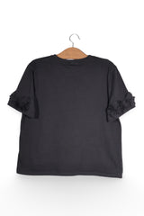 Tricou - Zara negru din bumbac cu maneci decorate – L – Femei - spate