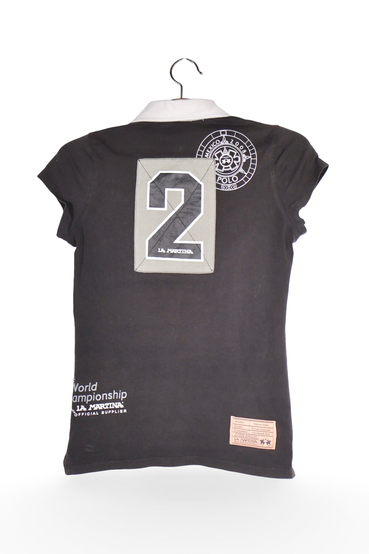 Tricou - La Martina negru cu guler alb si imprimeuri sport – S – Femei - spate
