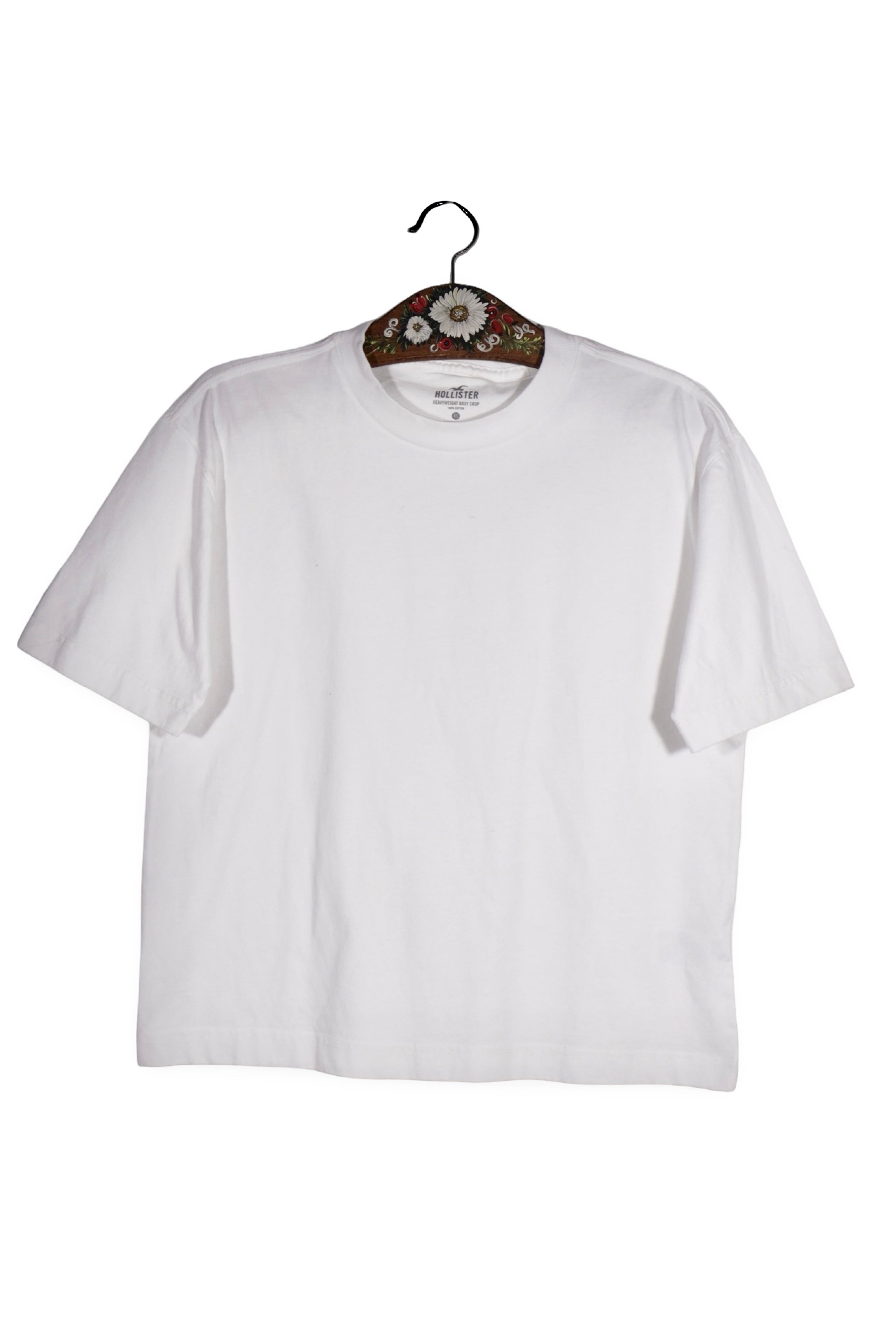 Tricou - Hollister alb din bumbac cu croiala boxy crop – XS – Femei - fata
