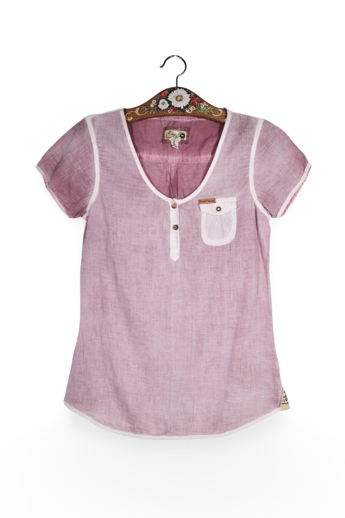 Tricou - Khujo lila din bumbac cu croiala lejera – L – Femei - fata